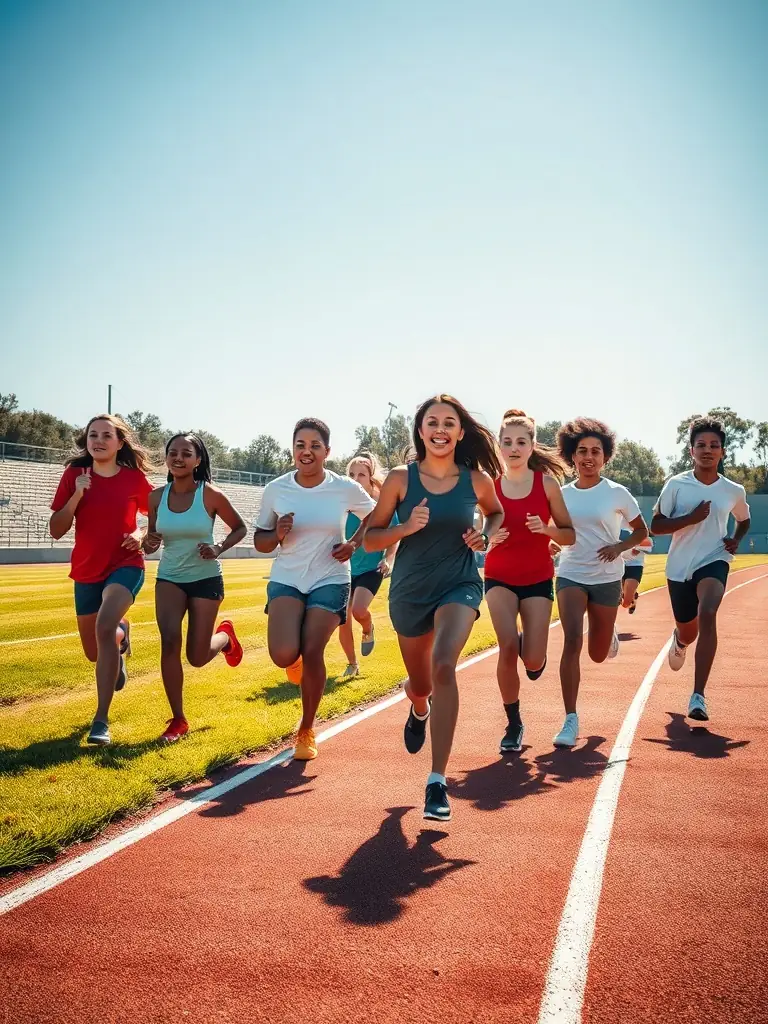 A group of students running track and field, emphasizing speed and endurance.