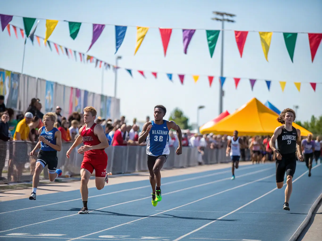 A dynamic image of students participating in a track and field event, highlighting the energy and enthusiasm of the participants.